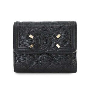CHANEL CC Filigree Matelasse Compact Wallet Caviar Skin Black AP0375 90263512